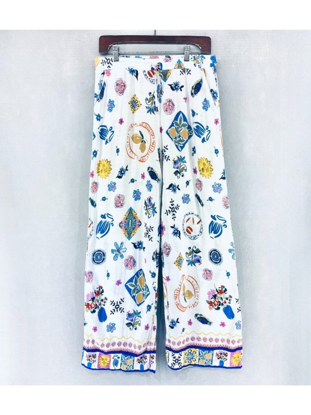 Label Of Love Pants Womens L Floral Linen Blend Wide Leg Luxury Boho Garden